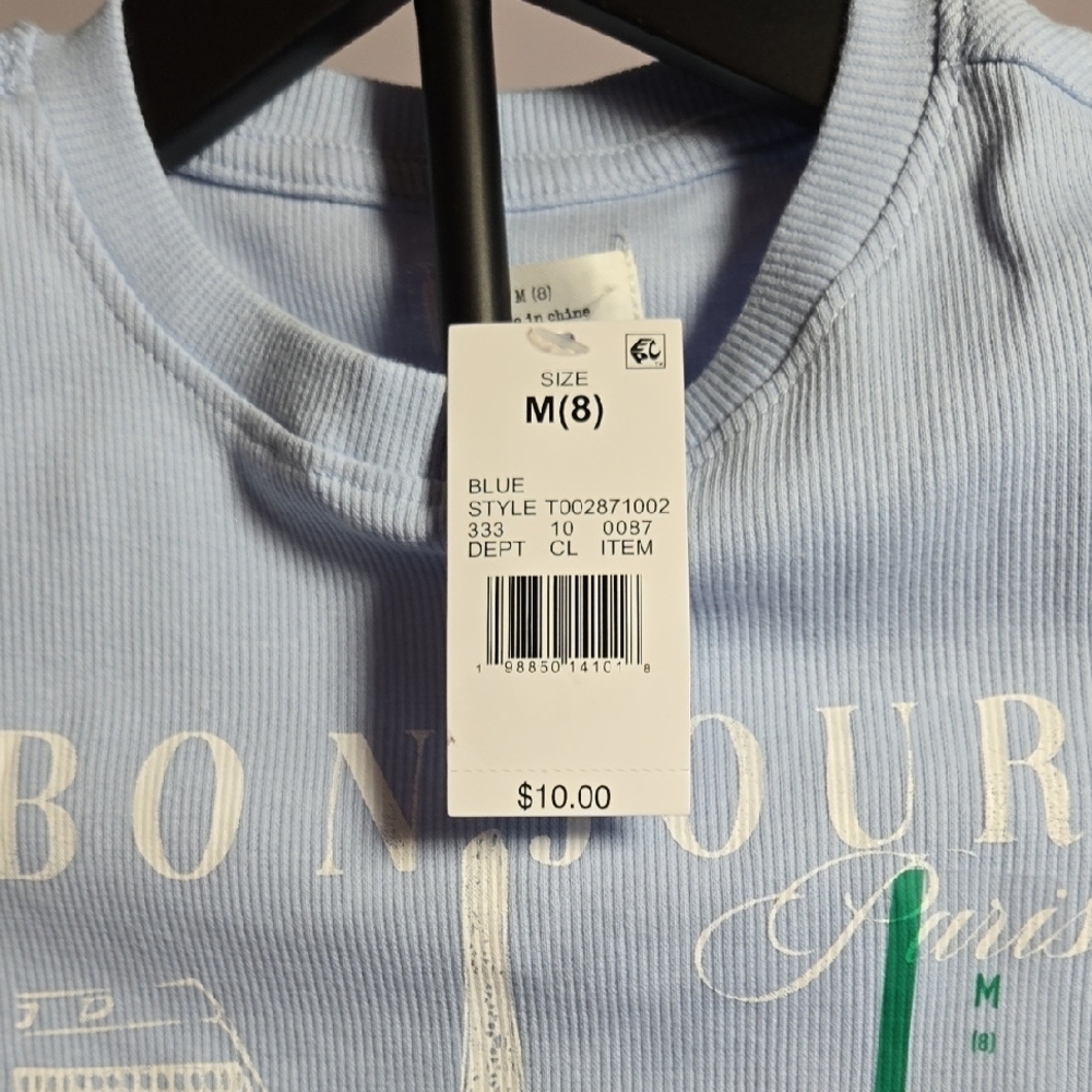 Kids Light Blue Bonjour Paris T-Shirt - Picture 2 of 6
